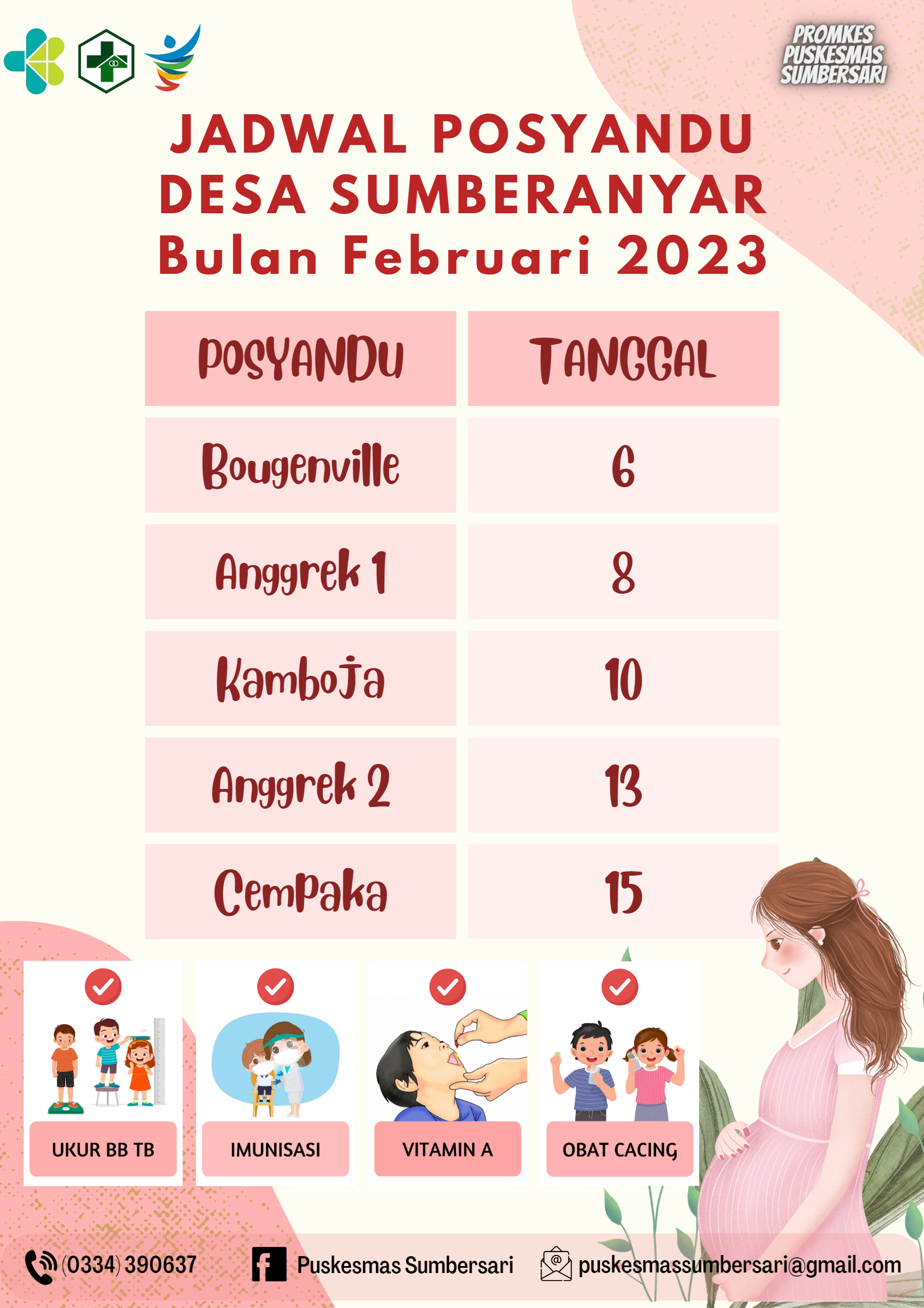 JADWAL POSYANDU DESA SUMBERANYAR BULAN FEBRUARI TAHUN 2023